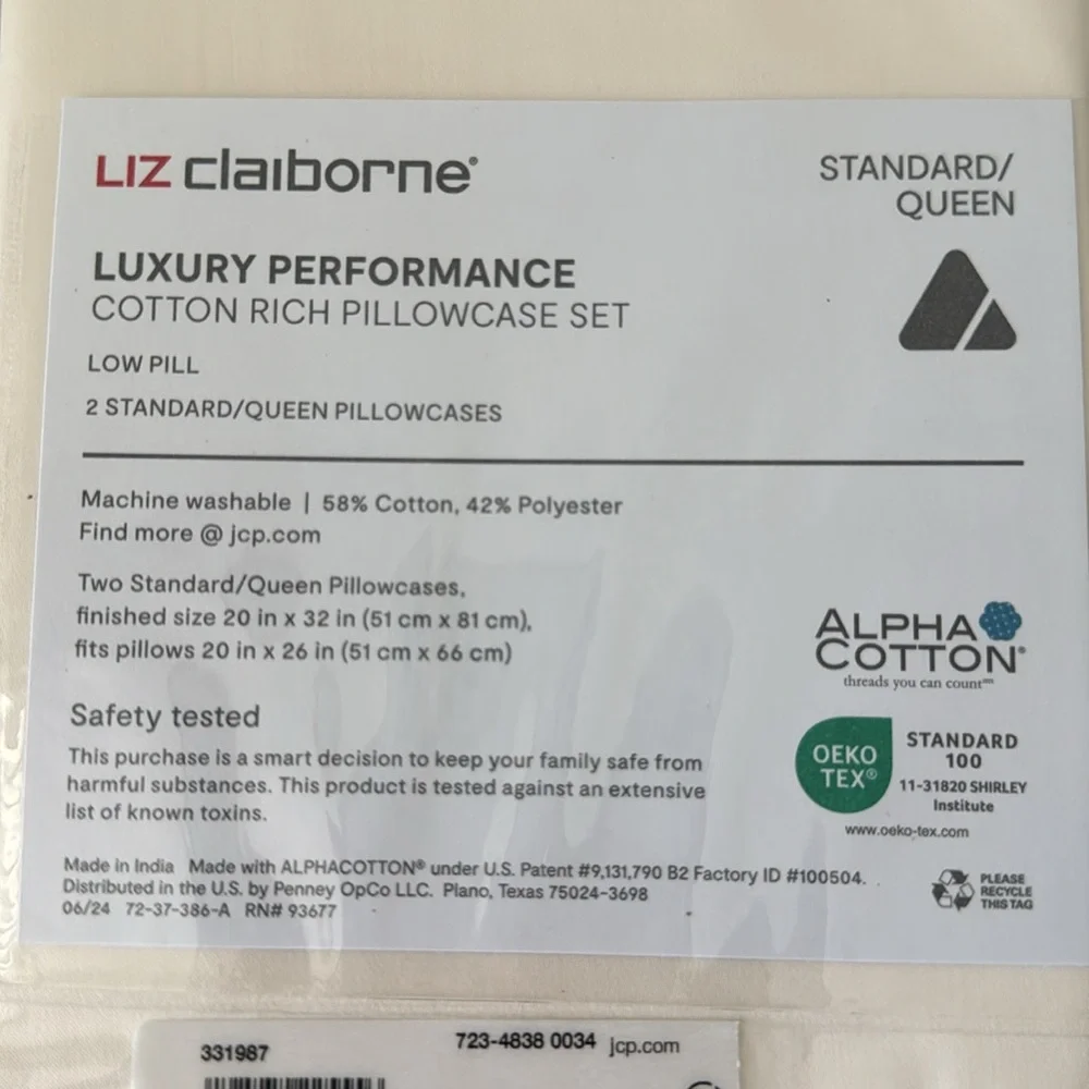 Liz Claiborne Lux Performance 1000tc Pillowcases Standard /Queen Egret